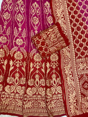 Pure Khaddi Georgette Bandhani Handloom Banarasi Lehenga - The Handlooms