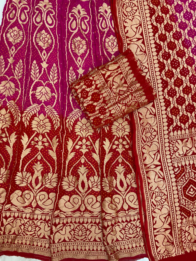 Pure Khaddi Georgette Bandhani Handloom Banarasi Lehenga - The Handlooms