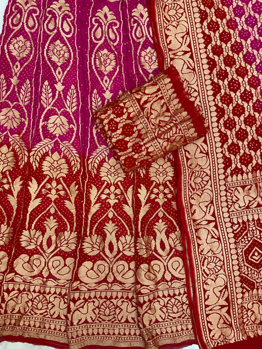 Pure Khaddi Georgette Bandhani Handloom Banarasi Lehenga - The Handlooms