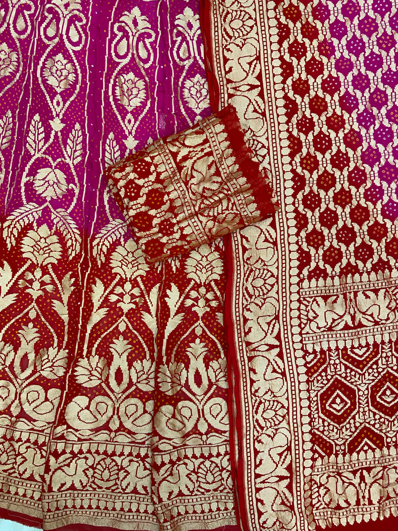 Pure Khaddi Georgette Bandhani Handloom Banarasi Lehenga - The Handlooms