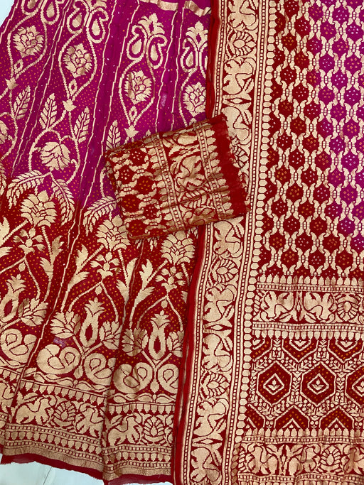 Pure Khaddi Georgette Bandhani Handloom Banarasi Lehenga - The Handlooms