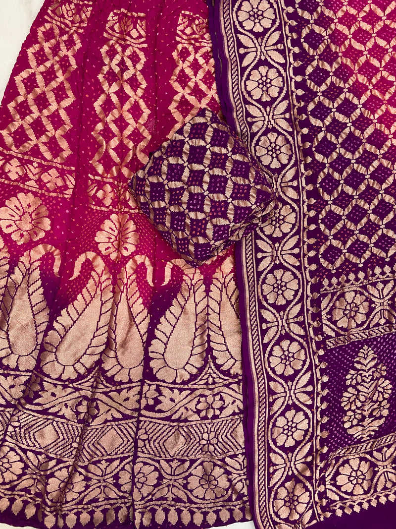 Pure Khaddi Georgette Bandhani Handloom Banarasi Lehenga - The Handlooms