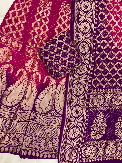 Pure Khaddi Georgette Bandhani Handloom Banarasi Lehenga - The Handlooms