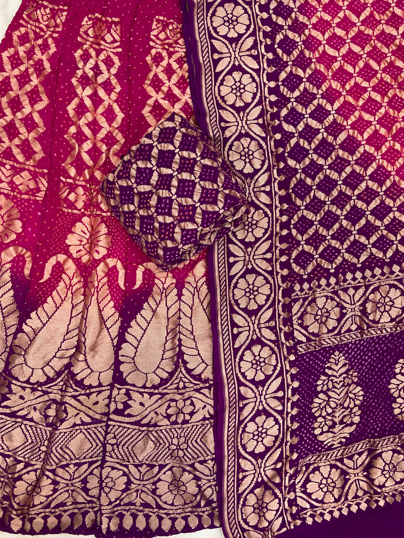 Pure Khaddi Georgette Bandhani Handloom Banarasi Lehenga - The Handlooms