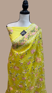 Pure Organza Chikankari Handloom Banarasi Saree - The Handlooms