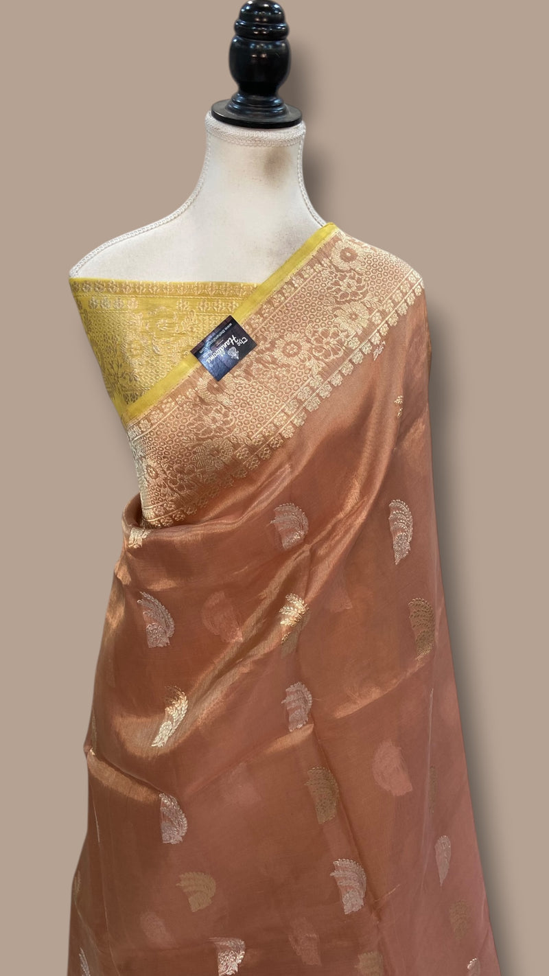 Pure Tissue Katan Silk Banarasi Handloom Saree - All over Sona Roopa Kadua motifs - The Handlooms