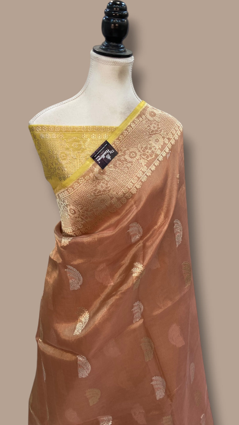 Pure Tissue Katan Silk Banarasi Handloom Saree - All over Sona Roopa Kadua motifs - The Handlooms