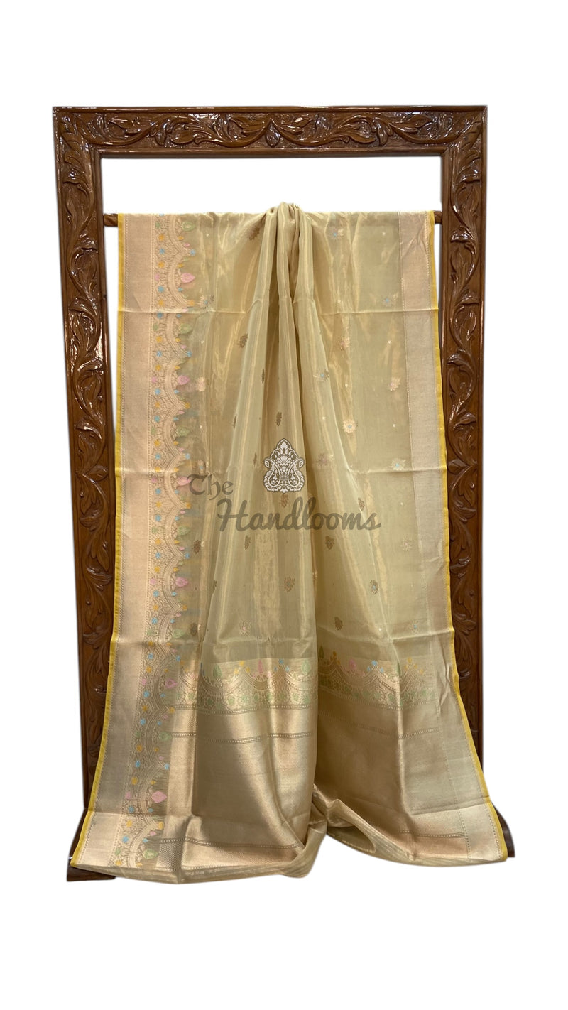 Pure Tissue Katan Silk Banarasi Handloom Saree - All Over Sona Roopa Kadua Motifs - The Handlooms