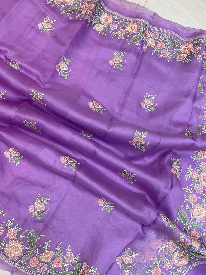 Pure Organza Chikankari Handloom Banarasi Saree - The Handlooms