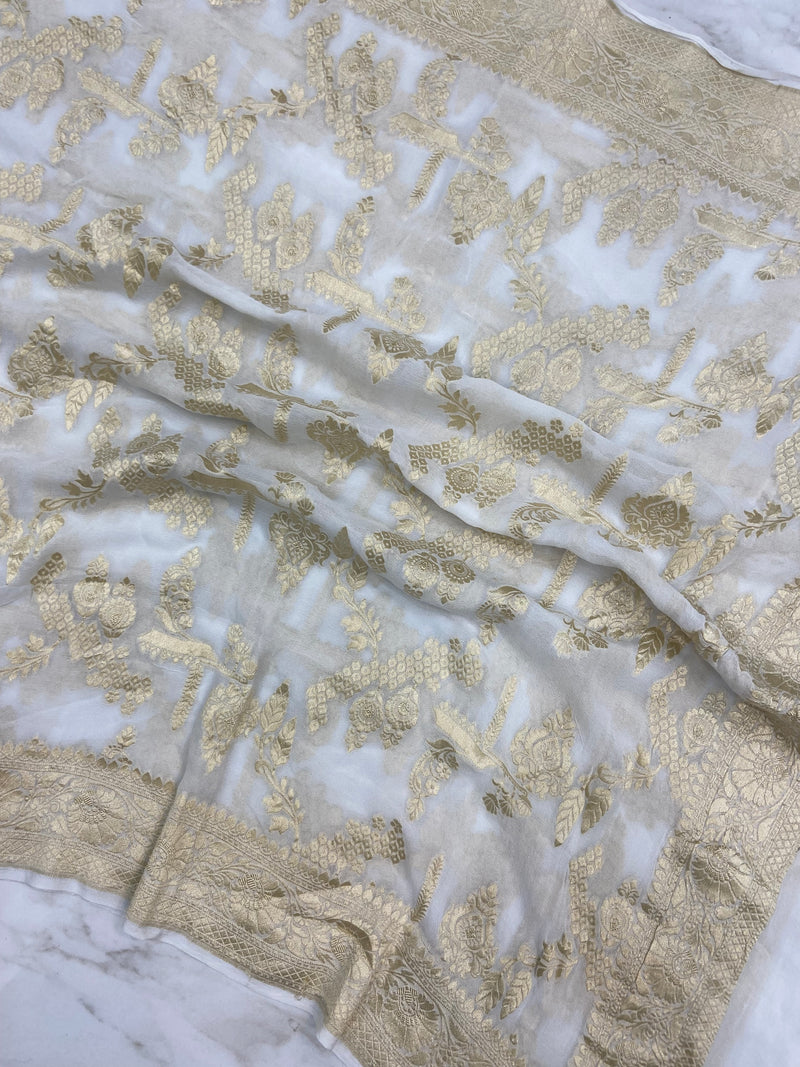 Pure Khaddi Georgette Dupatta - water zari - The Handlooms