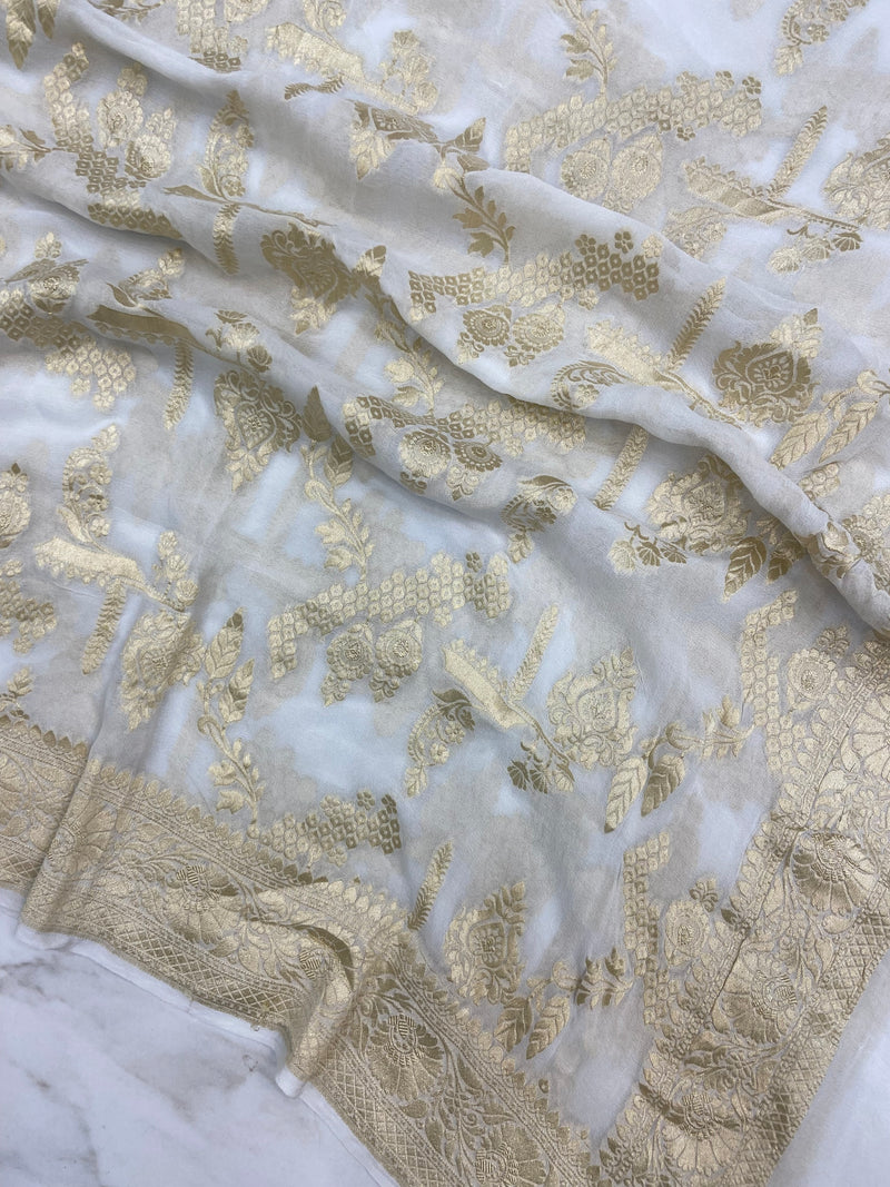 Pure Khaddi Georgette Dupatta - water zari - The Handlooms