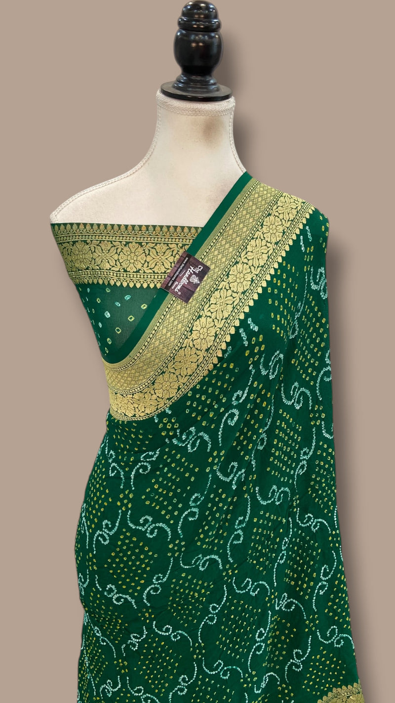 Pure Georgette Banarasi Bandhej Handloom Saree - The Handlooms