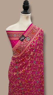 Pure Georgette Banarasi Bandhej Handloom Saree - Meenakari - The Handlooms