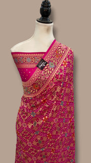 Pure Georgette Banarasi Bandhej Handloom Saree - Meenakari - The Handlooms