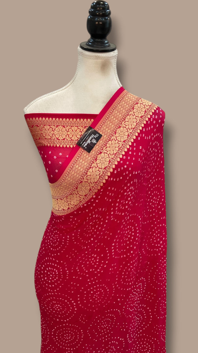 Pure Georgette Banarasi Bandhej Handloom Saree - The Handlooms