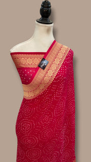 Pure Georgette Banarasi Bandhej Handloom Saree - The Handlooms