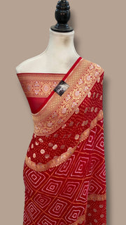 Pure Georgette Banarasi Bandhej Handloom Saree - The Handlooms