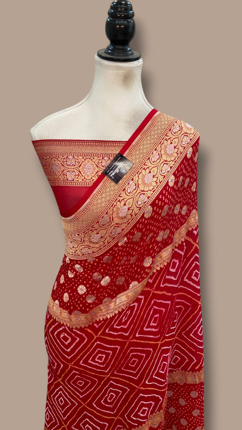 Pure Georgette Banarasi Bandhej Handloom Saree - The Handlooms