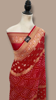 Pure Georgette Banarasi Bandhej Handloom Saree - The Handlooms