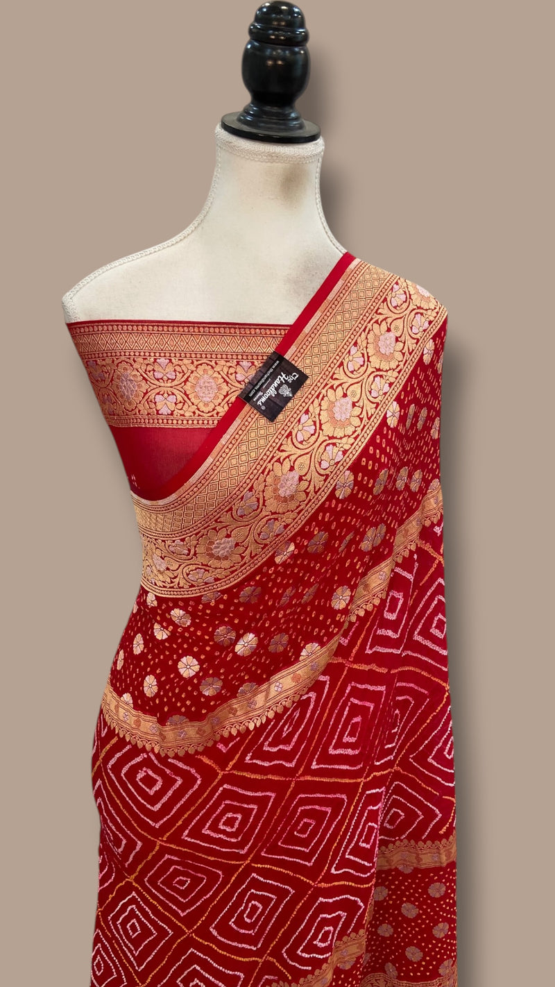 Pure Georgette Banarasi Bandhej Handloom Saree - The Handlooms