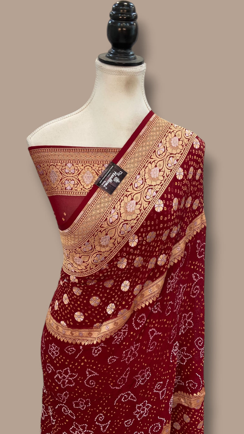 Pure Georgette Banarasi Bandhej Handloom Saree