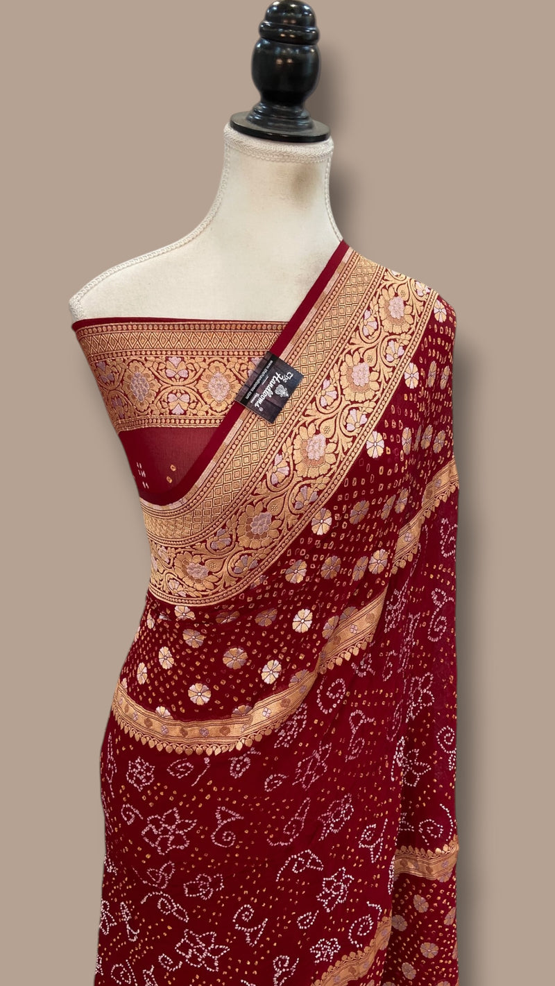 Pure Georgette Banarasi Bandhej Handloom Saree