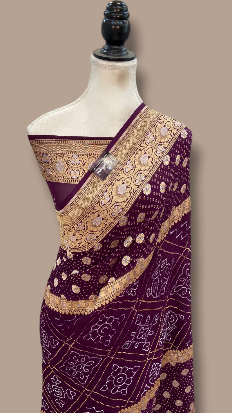 Pure Georgette Banarasi Bandhej Handloom Saree - The Handlooms