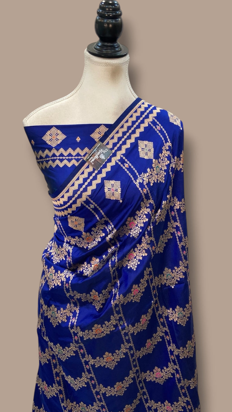 Pure Katan Silk Banarasi Handloom Saree - All Over Jaal Work With Meenakari