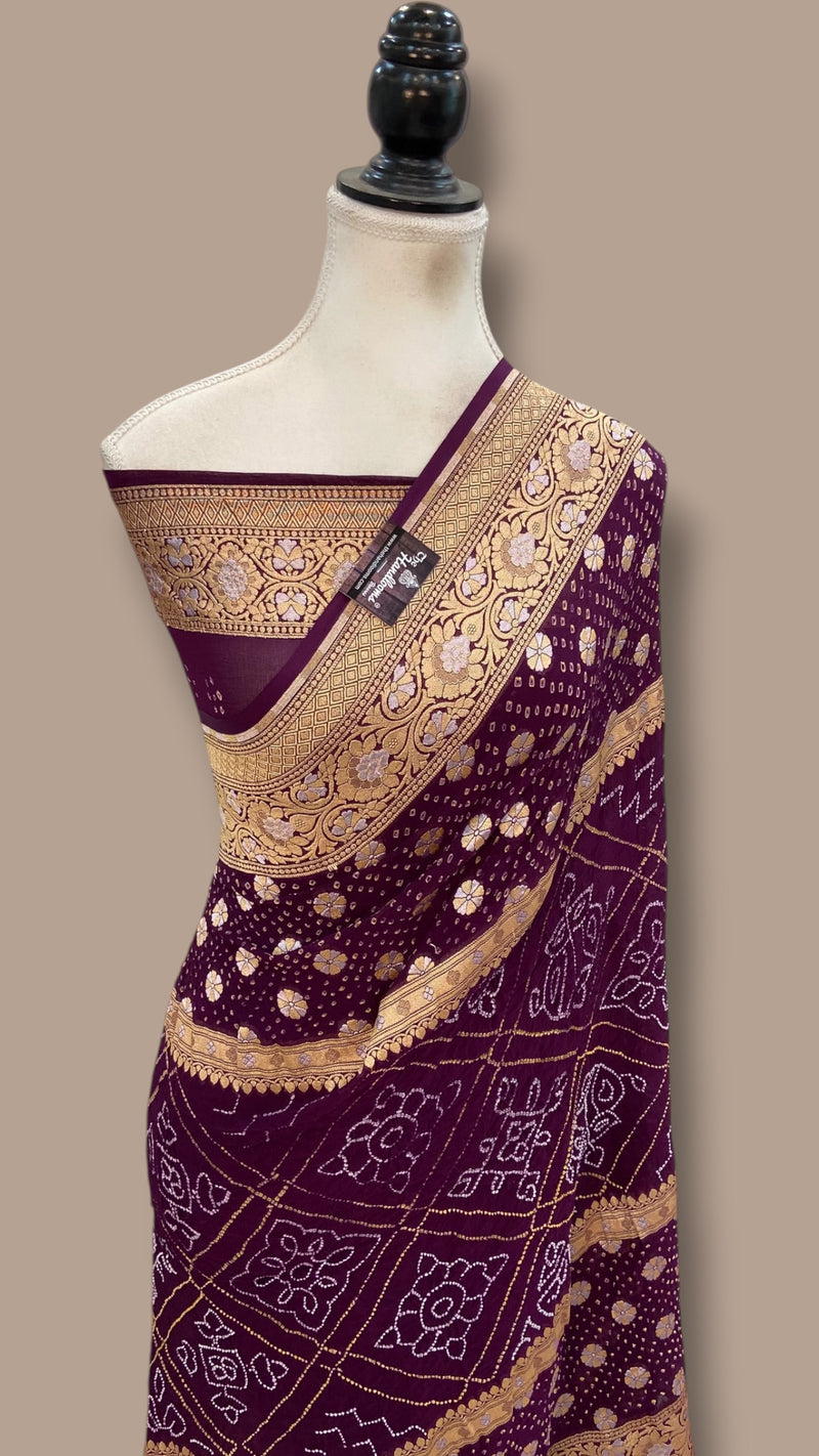Pure Georgette Banarasi Bandhej Handloom Saree - The Handlooms