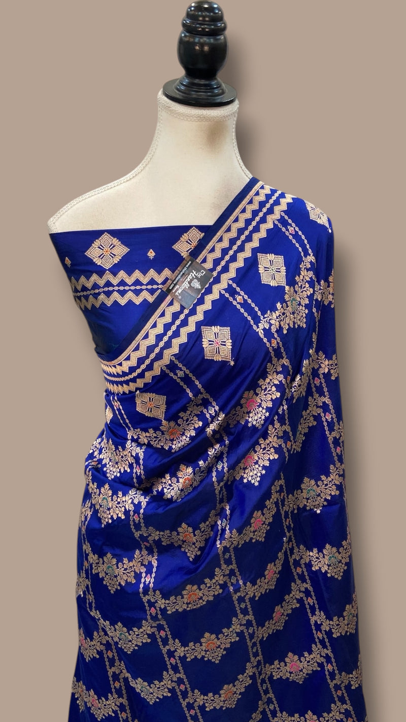 Pure Katan Silk Banarasi Handloom Saree - All Over Jaal Work With Meenakari