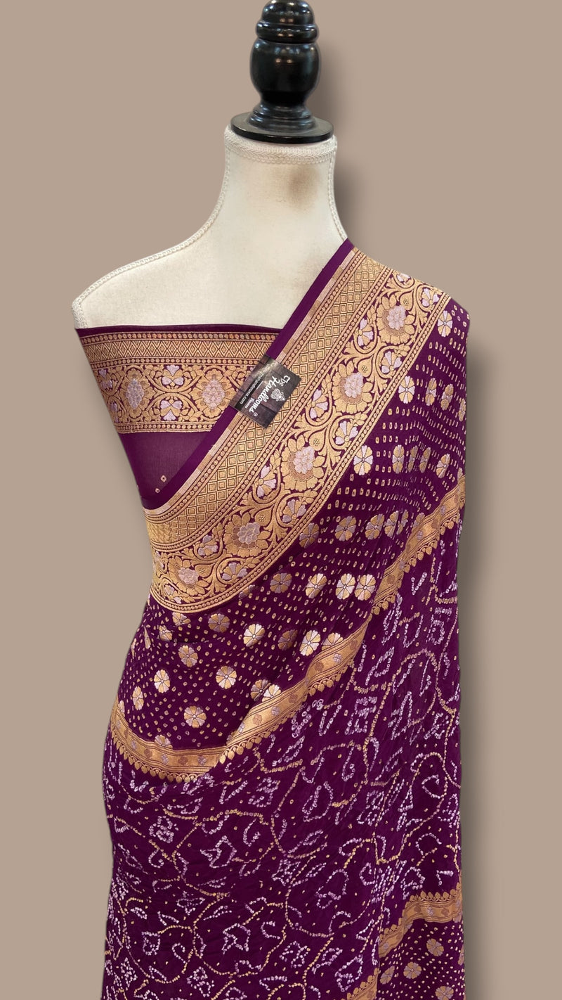 Pure Georgette Banarasi Bandhej Handloom Saree - The Handlooms