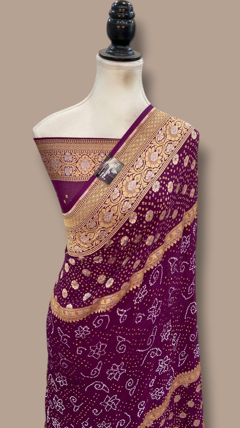 Pure Georgette Banarasi Bandhej Handloom Saree - The Handlooms