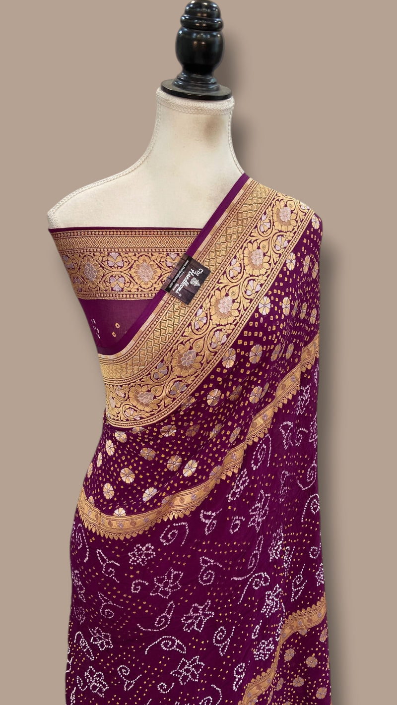 Pure Georgette Banarasi Bandhej Handloom Saree - The Handlooms
