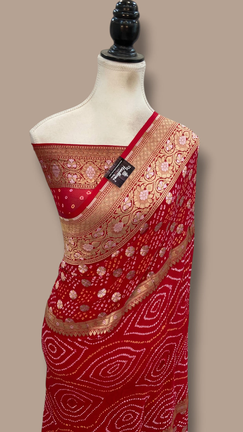 Pure Georgette Banarasi Bandhej Handloom Saree - The Handlooms