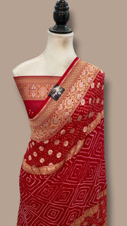 Pure Georgette Banarasi Bandhej Handloom Saree - The Handlooms