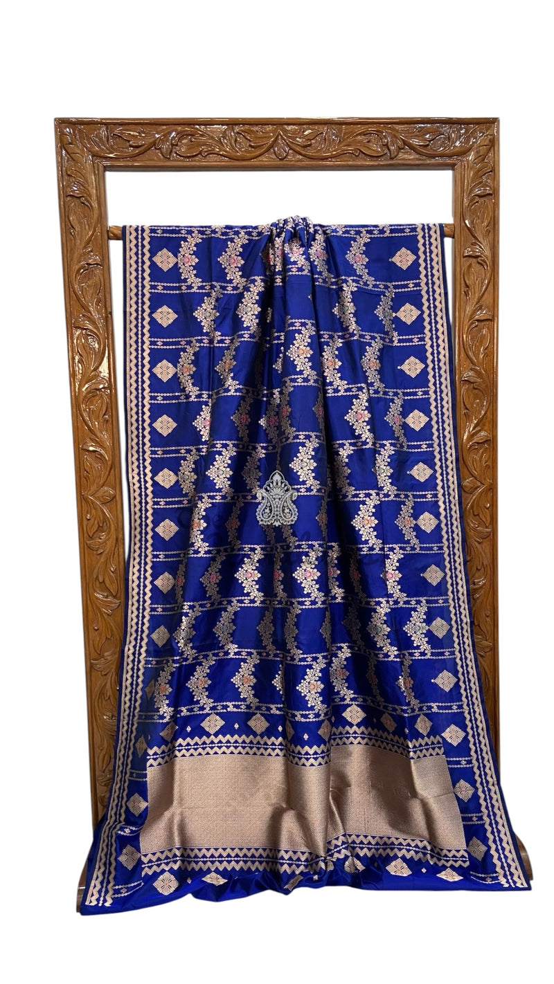 Pure Katan Silk Banarasi Handloom Saree - All Over Jaal Work With Meenakari