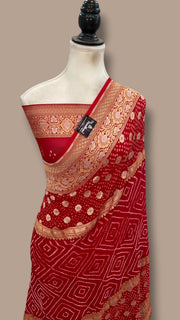 Pure Georgette Banarasi Bandhej Handloom Saree - The Handlooms