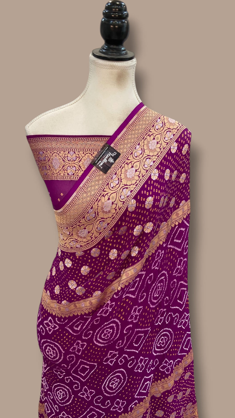 Pure Georgette Banarasi Bandhej Handloom Saree