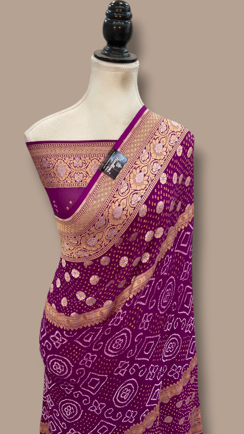 Pure Georgette Banarasi Bandhej Handloom Saree