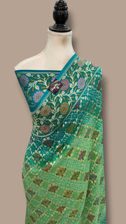 Pure Georgette Banarasi Bandhej Handloom Saree - Meenakari - The Handlooms