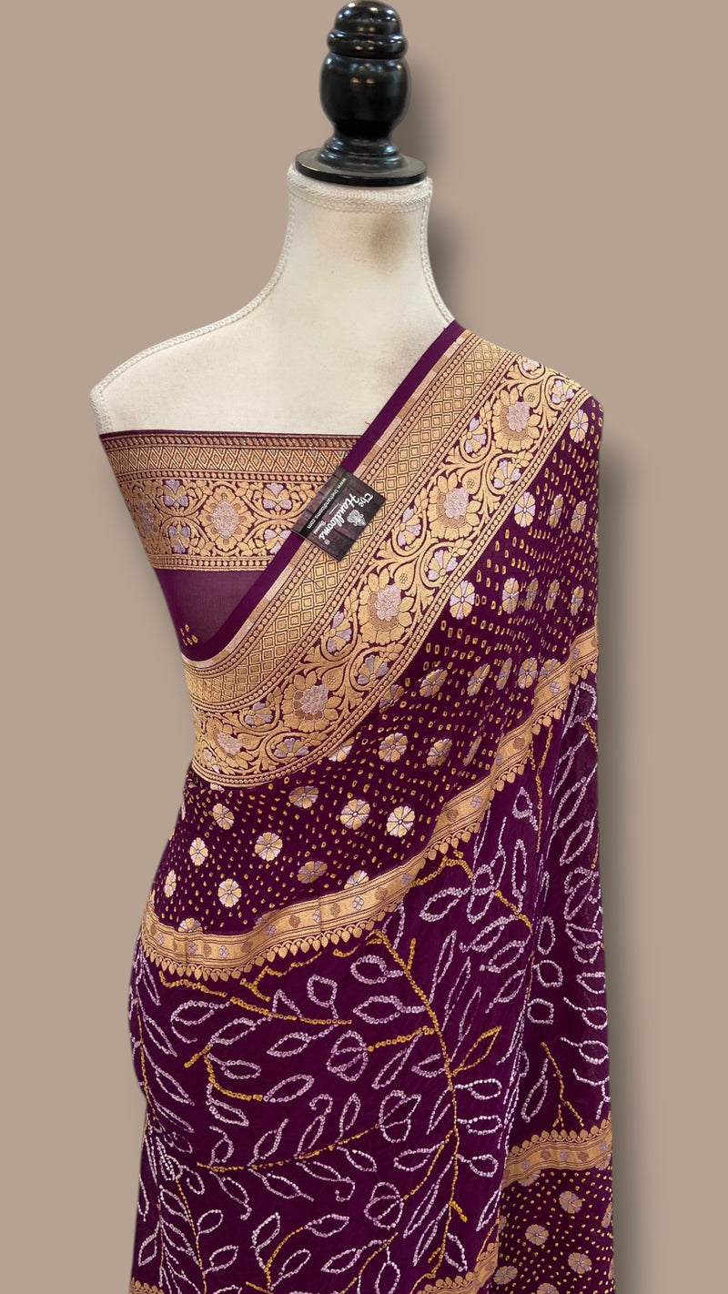 Pure Georgette Banarasi Bandhej Handloom Saree