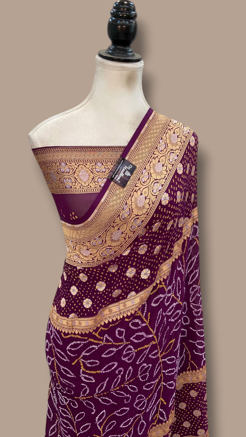 Pure Georgette Banarasi Bandhej Handloom Saree