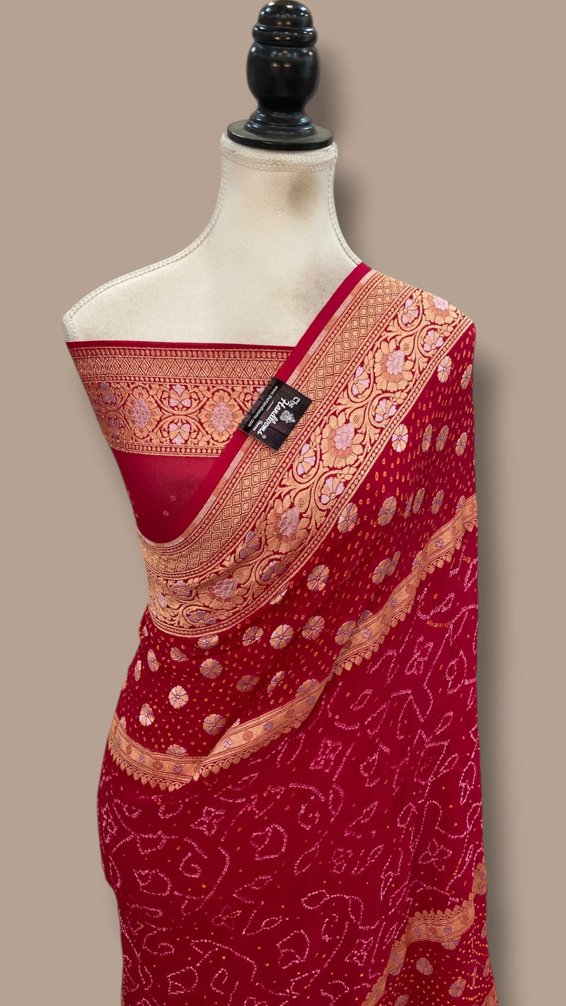Pure Georgette Banarasi Bandhej Handloom Saree - The Handlooms