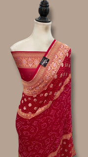 Pure Georgette Banarasi Bandhej Handloom Saree - The Handlooms