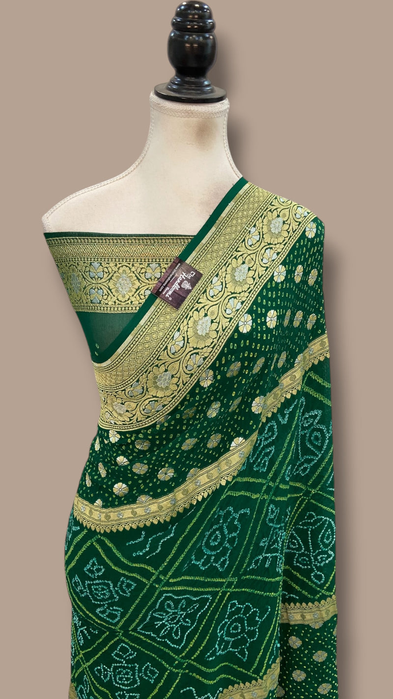 Pure Georgette Banarasi Bandhej Handloom Saree - The Handlooms