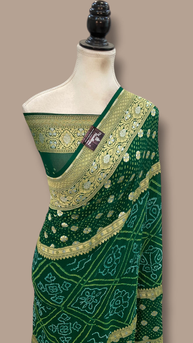 Pure Georgette Banarasi Bandhej Handloom Saree - The Handlooms