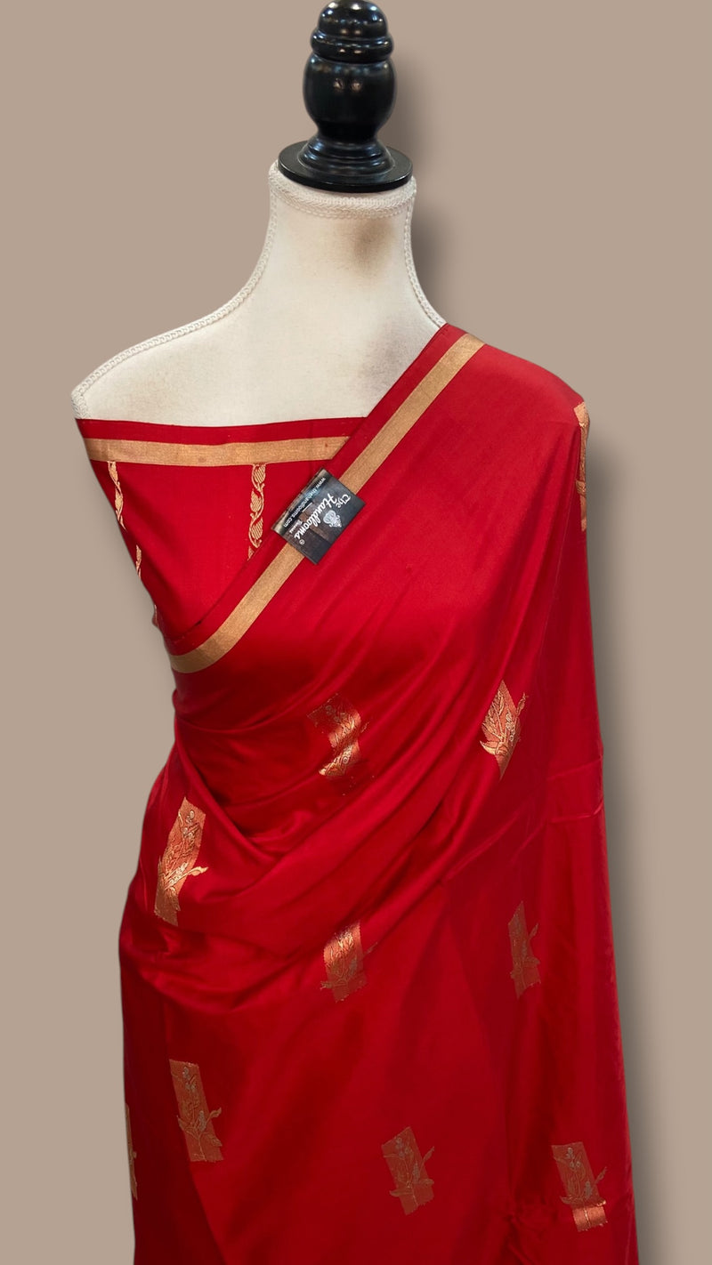 Pure Satan Silk Banarasi Handloom Saree - All Over Sona Roopa Kadua Motifs