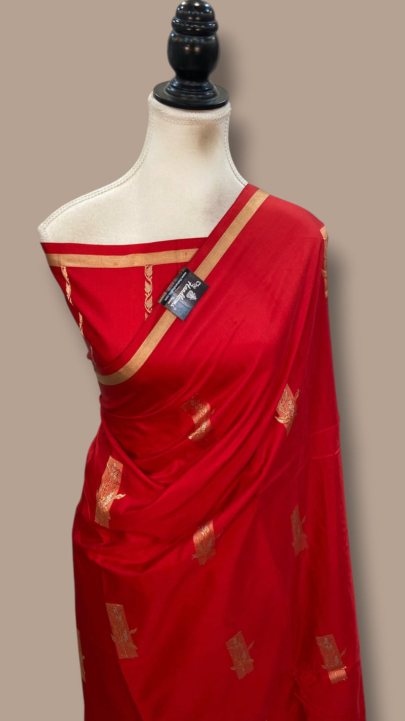 Pure Satan Silk Banarasi Handloom Saree - All Over Sona Roopa Kadua Motifs
