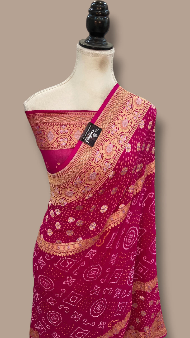 Pure Georgette Banarasi Bandhej Handloom Saree - The Handlooms