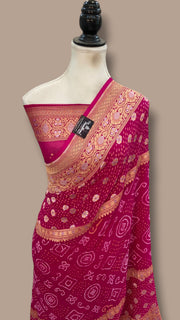 Pure Georgette Banarasi Bandhej Handloom Saree - The Handlooms